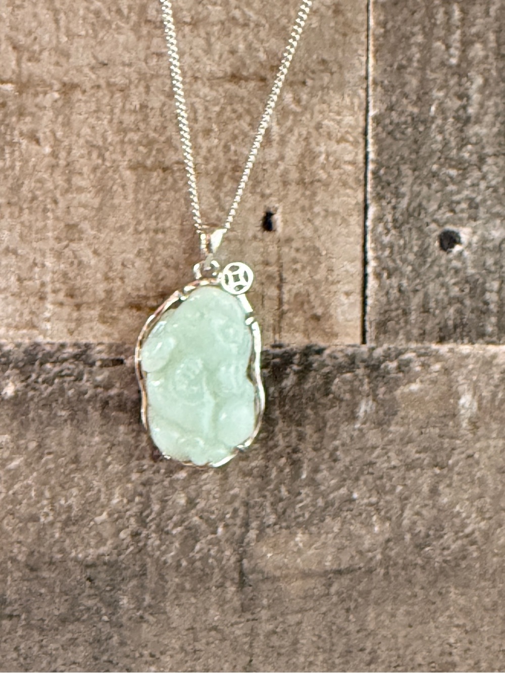Jade Pale Green Carved Mythical Creature Pendant 925 Necklace